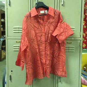 Alfred Dunner Sheer Floral Dress Shirt